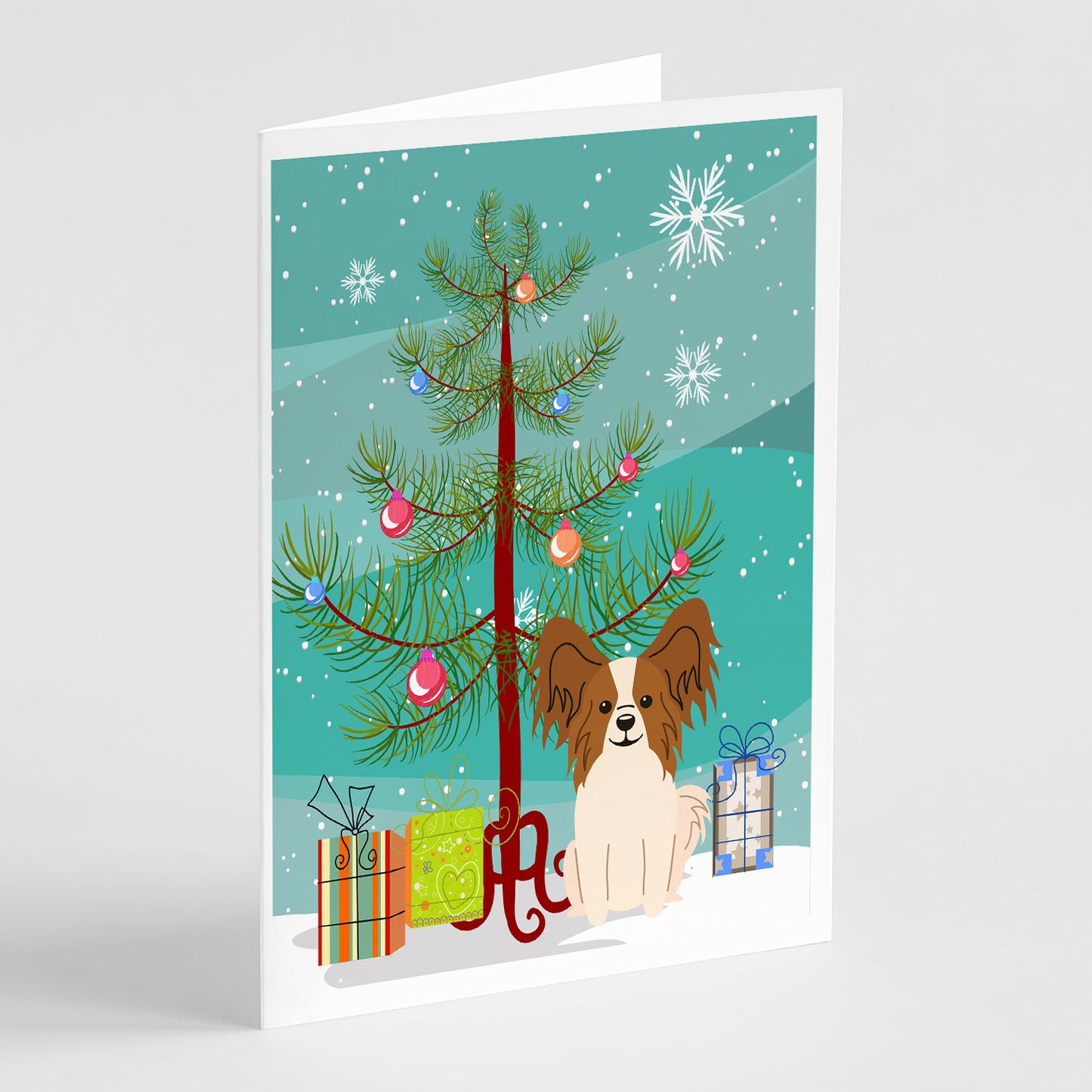 Buy this Merry Christmas Tree Papillon Red White Greeting Cards Pack of 8