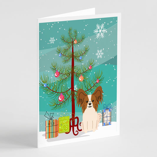 Buy this Merry Christmas Tree Papillon Red White Greeting Cards Pack of 8