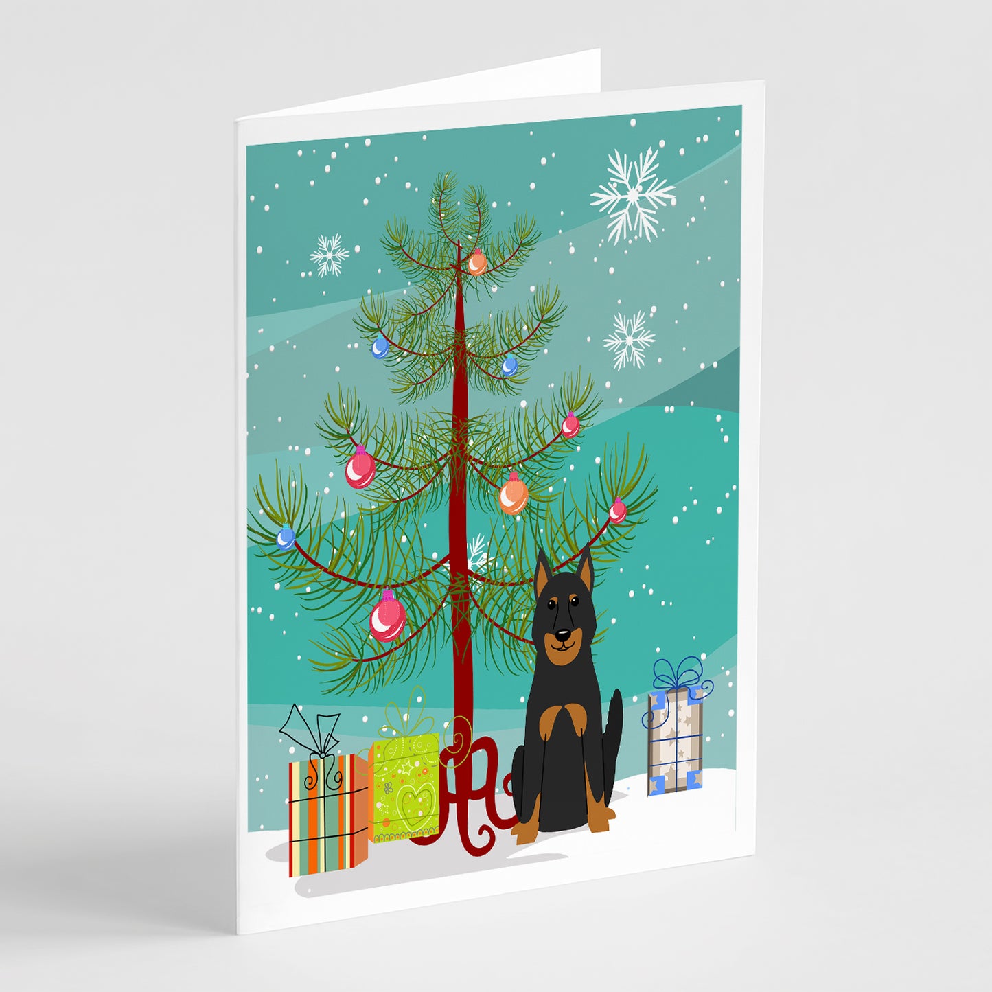 Buy this Merry Christmas Tree Beauce Shepherd Dog Greeting Cards Pack of 8