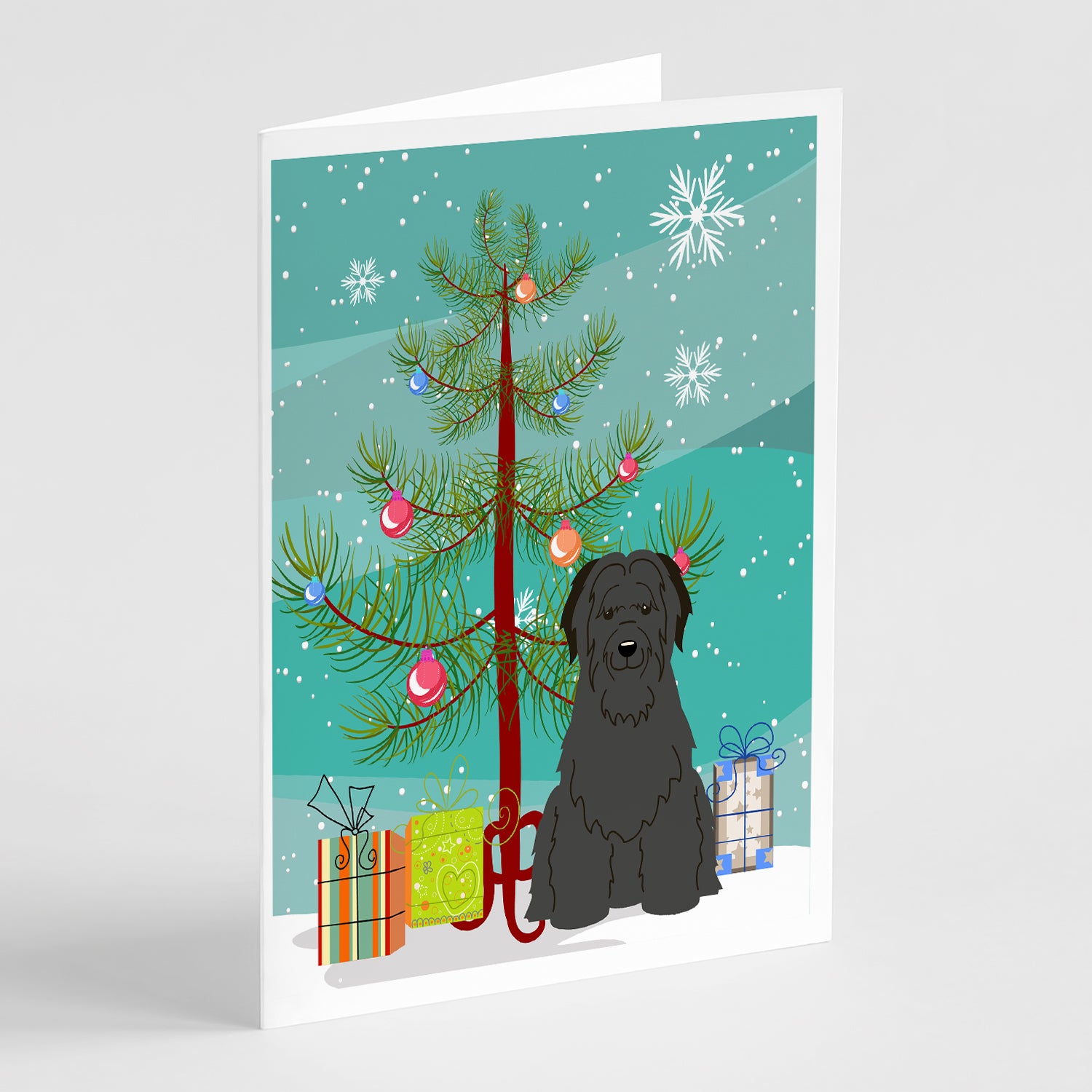 Buy this Merry Christmas Tree Briard Black Greeting Cards Pack of 8