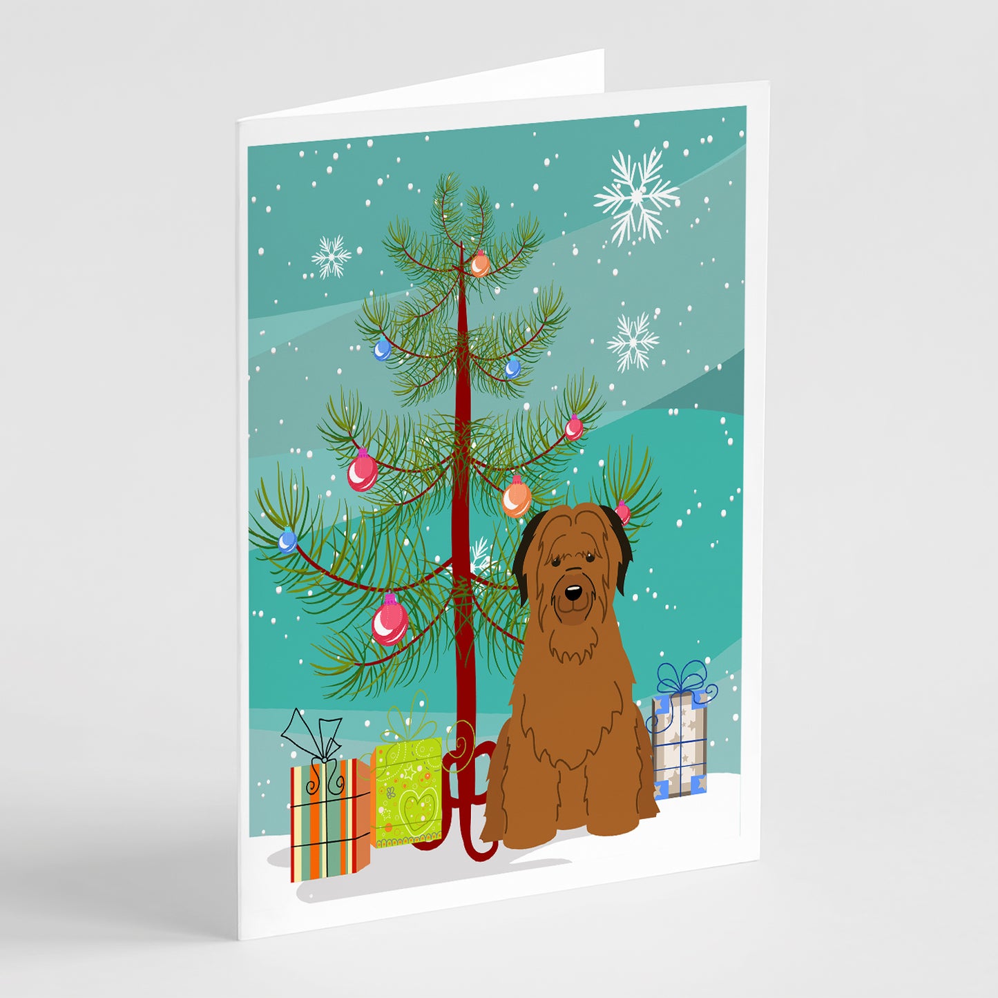 Buy this Merry Christmas Tree Briard Brown Greeting Cards Pack of 8
