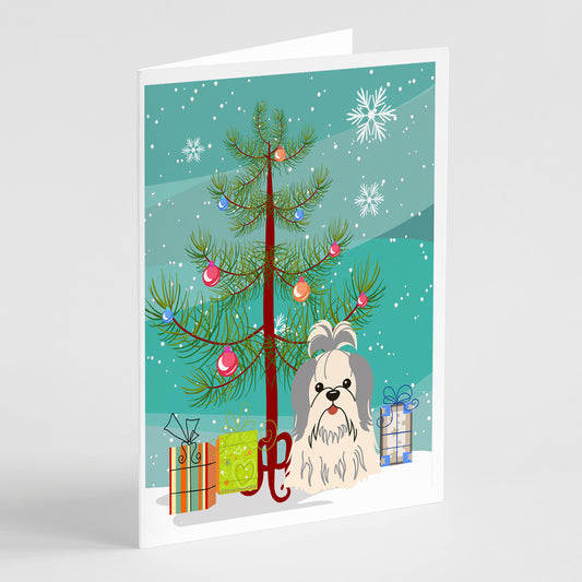 Buy this Merry Christmas Tree Shih Tzu Silver White Greeting Cards Pack of 8