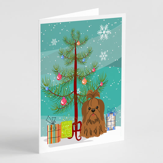Buy this Merry Christmas Tree Shih Tzu Silver Chocolate Greeting Cards Pack of 8