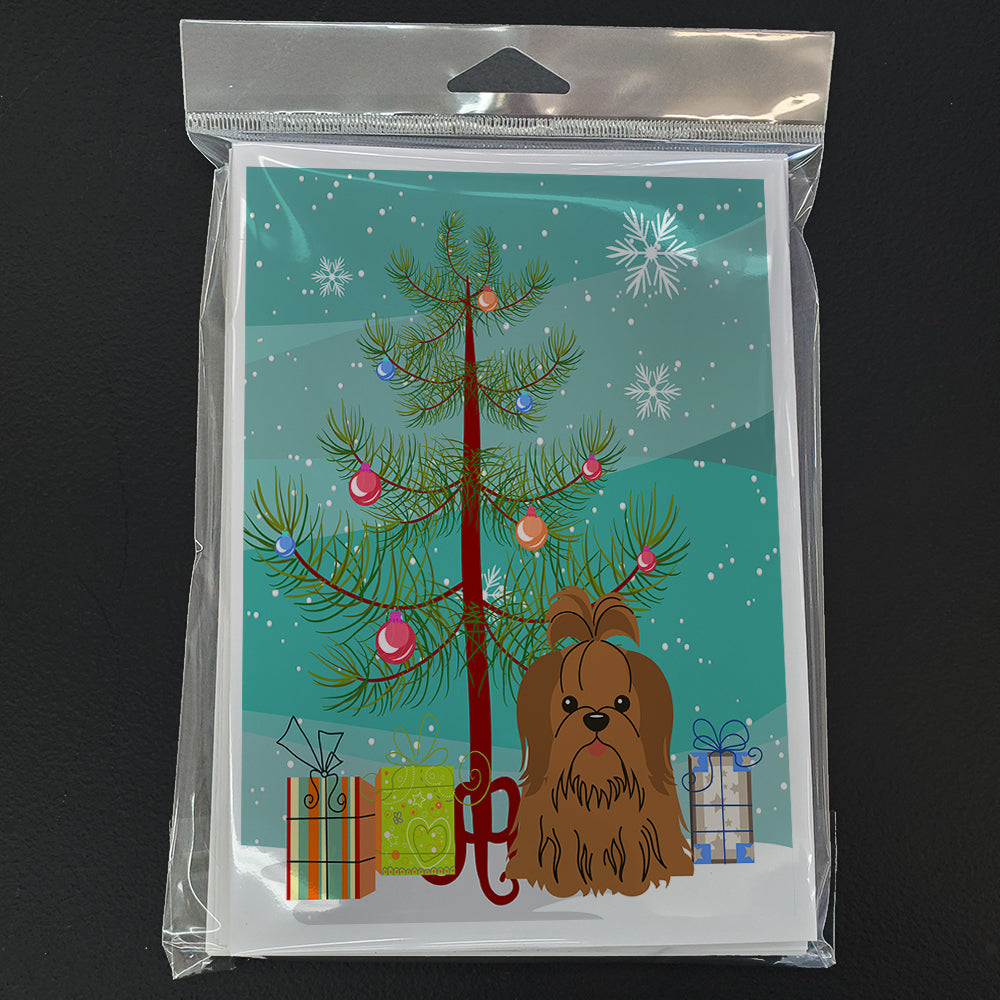 Merry Christmas Tree Shih Tzu Silver Chocolate Greeting Cards Pack of 8