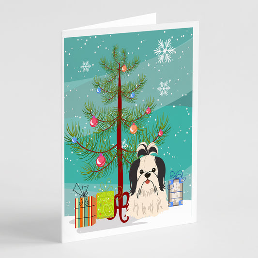 Buy this Merry Christmas Tree Shih Tzu Black White Greeting Cards Pack of 8