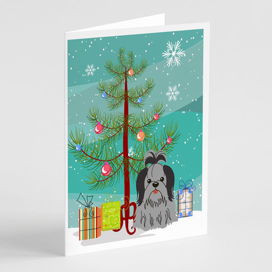 Buy this Merry Christmas Tree Shih Tzu Black Silver Greeting Cards Pack of 8
