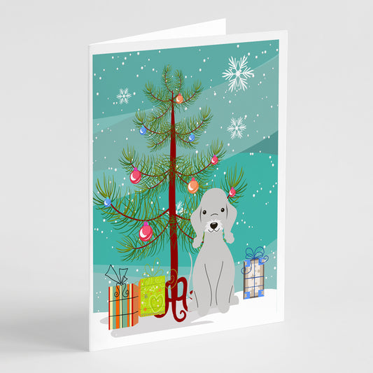 Buy this Merry Christmas Tree Bedlington Terrier Blue Greeting Cards Pack of 8