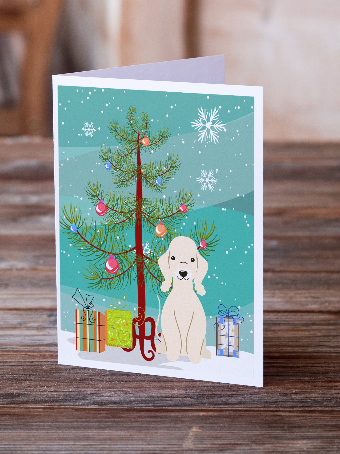 Merry Christmas Tree Bedlington Terrier Sandy Greeting Cards Pack of 8