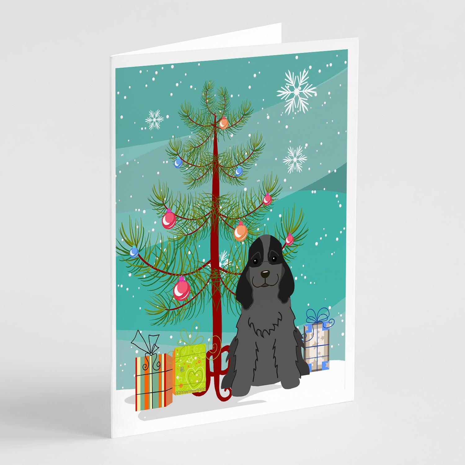 Buy this Merry Christmas Tree Cocker Spaniel Black Greeting Cards Pack of 8