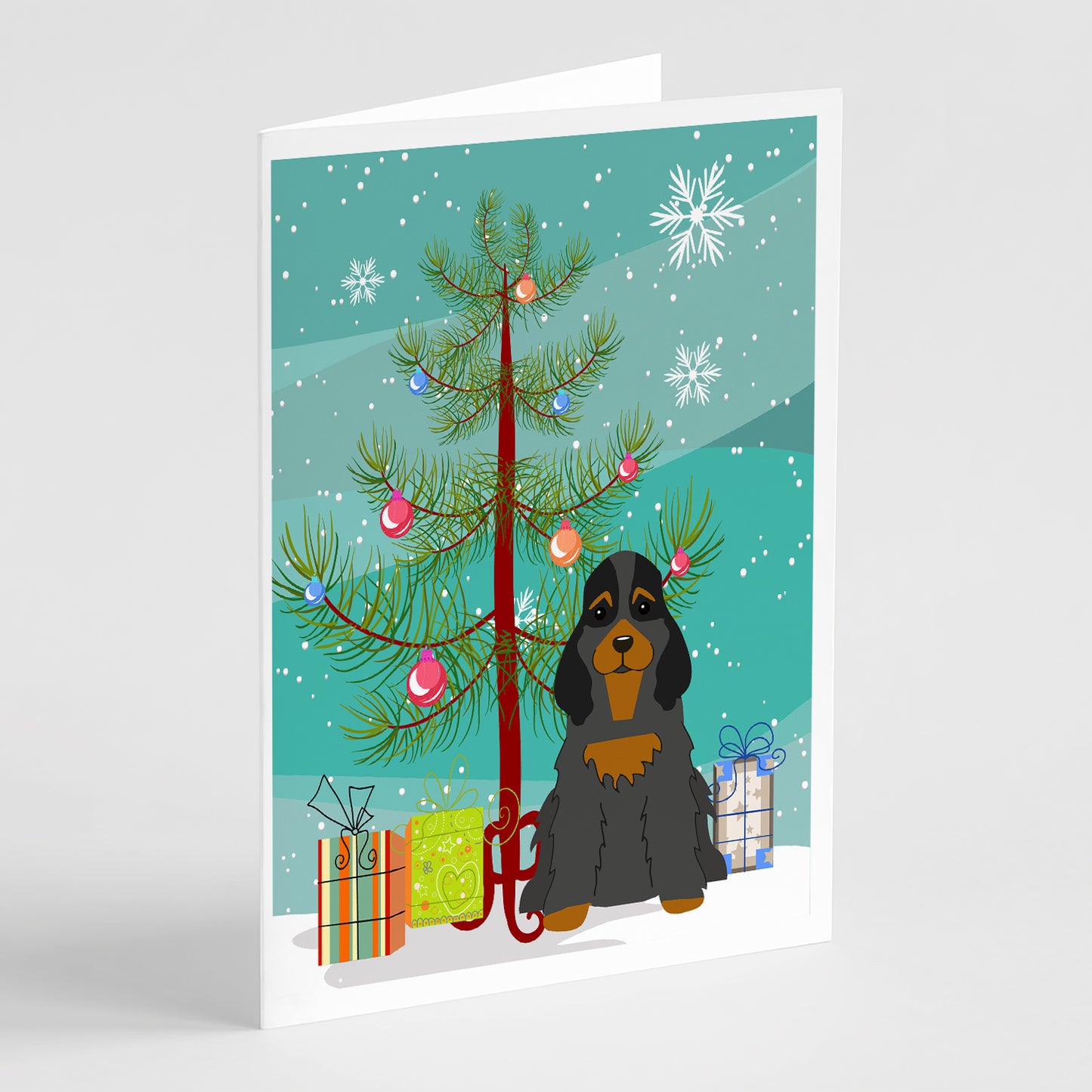 Buy this Merry Christmas Tree Cocker Spaniel Black Tan Greeting Cards Pack of 8