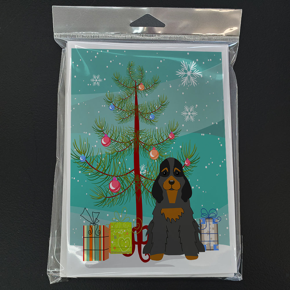 Merry Christmas Tree Cocker Spaniel Black Tan Greeting Cards Pack of 8