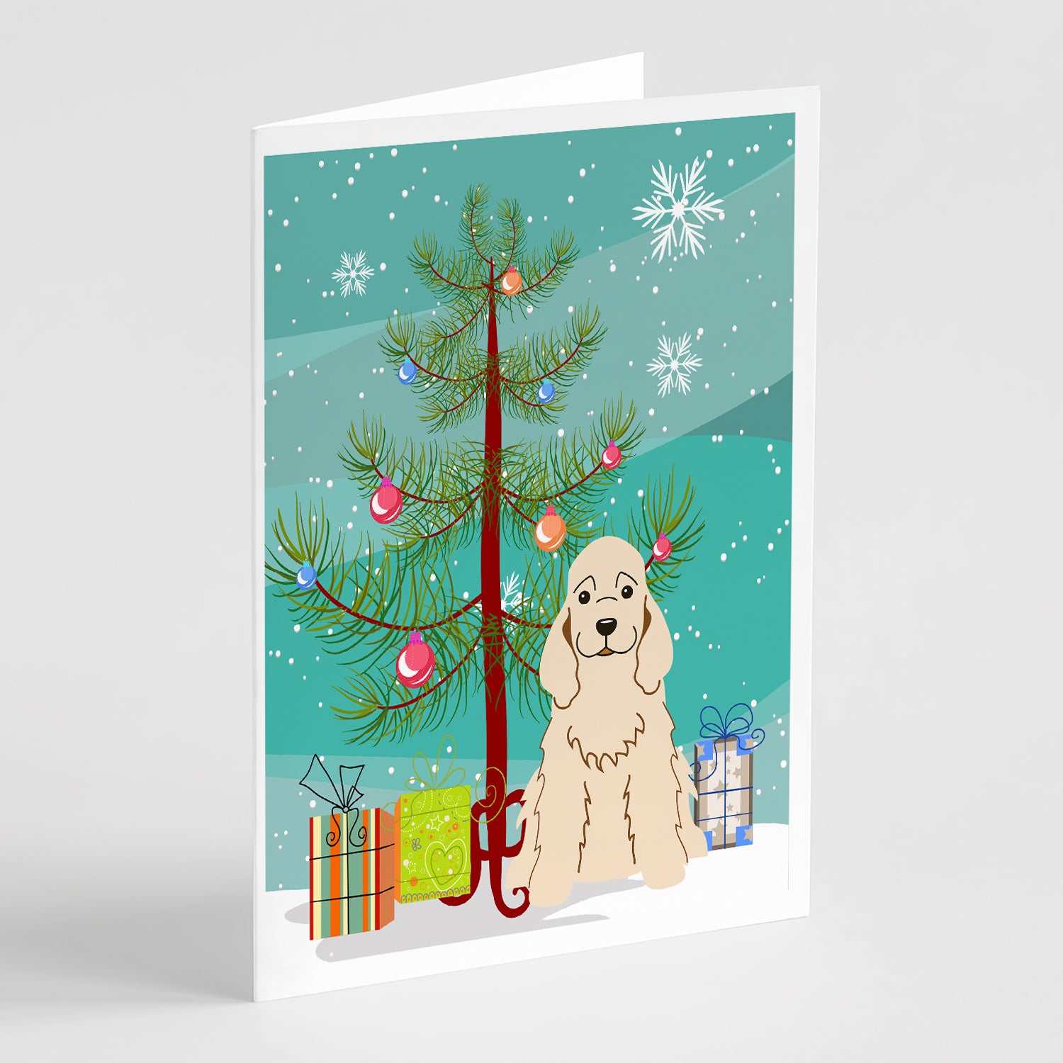 Buy this Merry Christmas Tree Cocker Spaniel Buff Greeting Cards Pack of 8