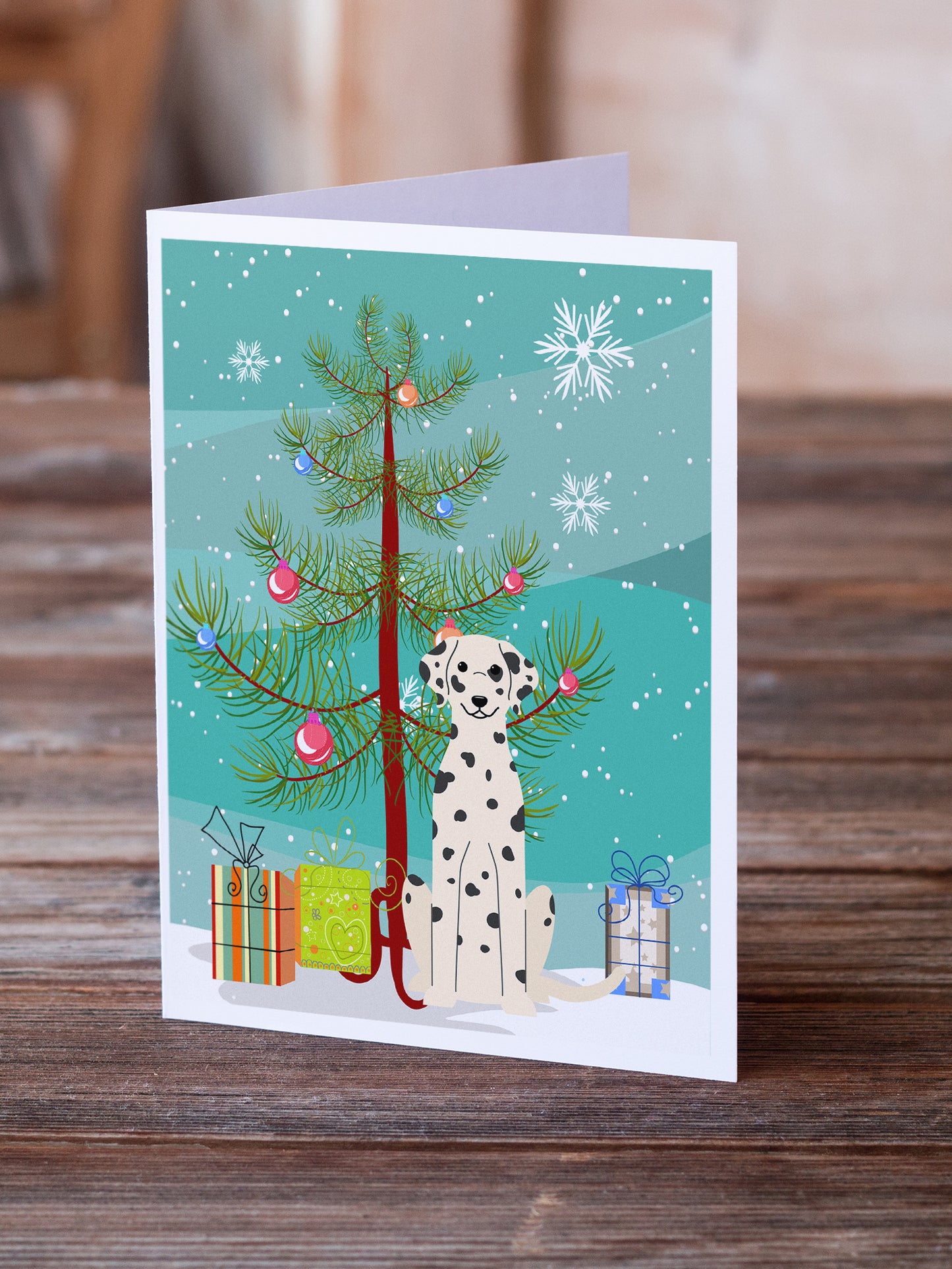 Merry Christmas Tree Dalmatian Greeting Cards Pack of 8