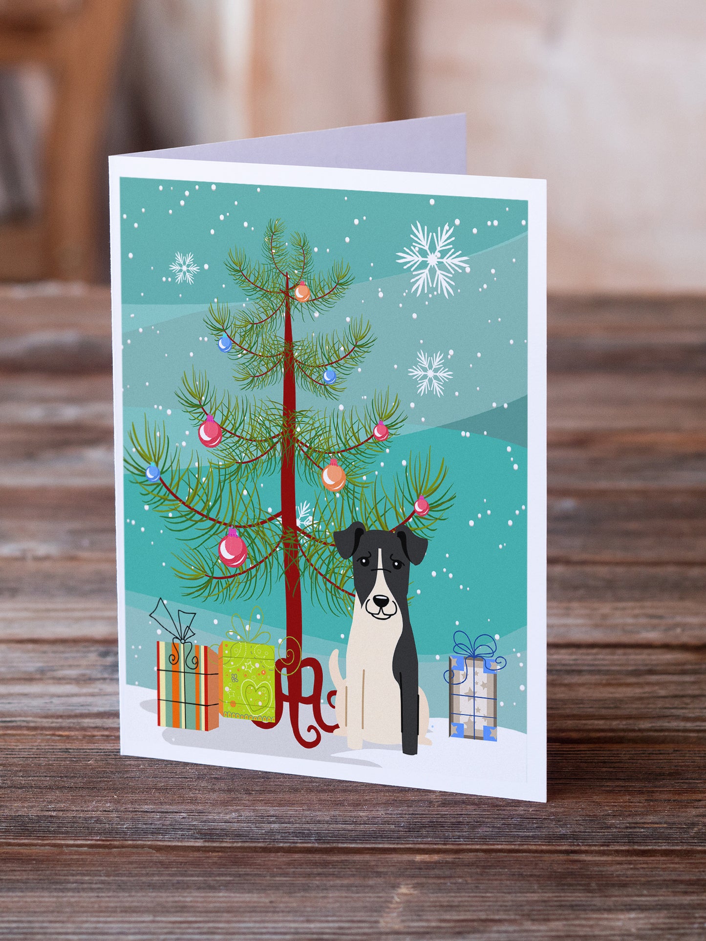 Merry Christmas Tree Smooth Fox Terrier Greeting Cards Pack of 8
