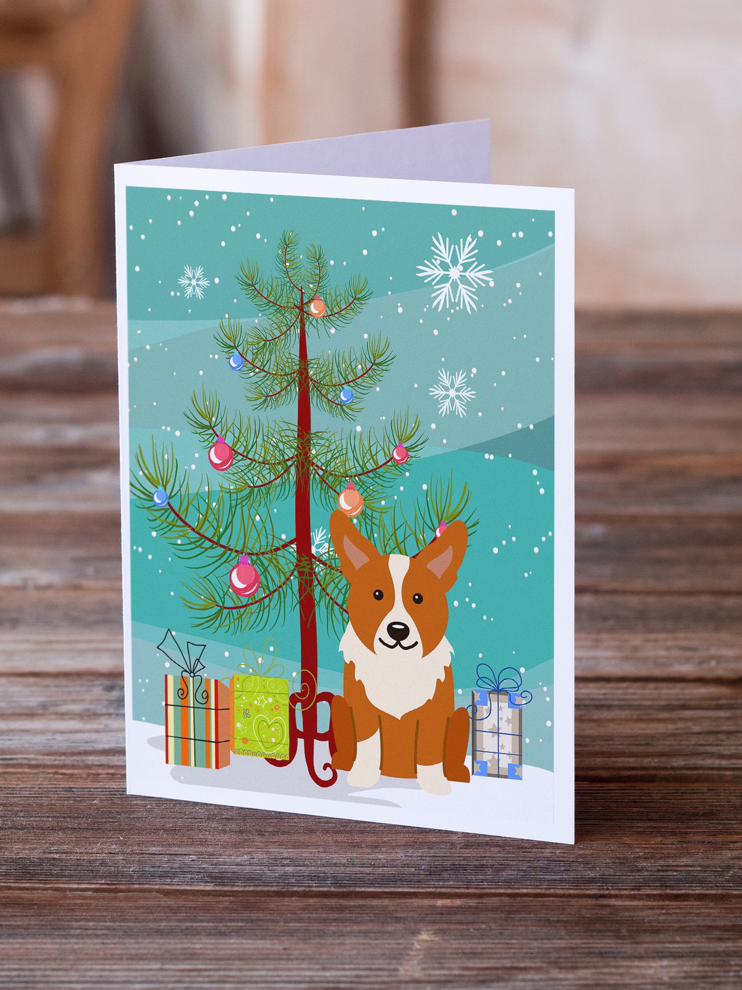 Merry Christmas Tree Corgi Greeting Cards Pack of 8