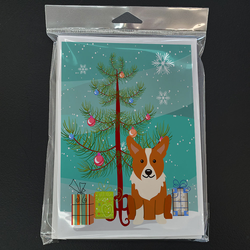 Merry Christmas Tree Corgi Greeting Cards Pack of 8