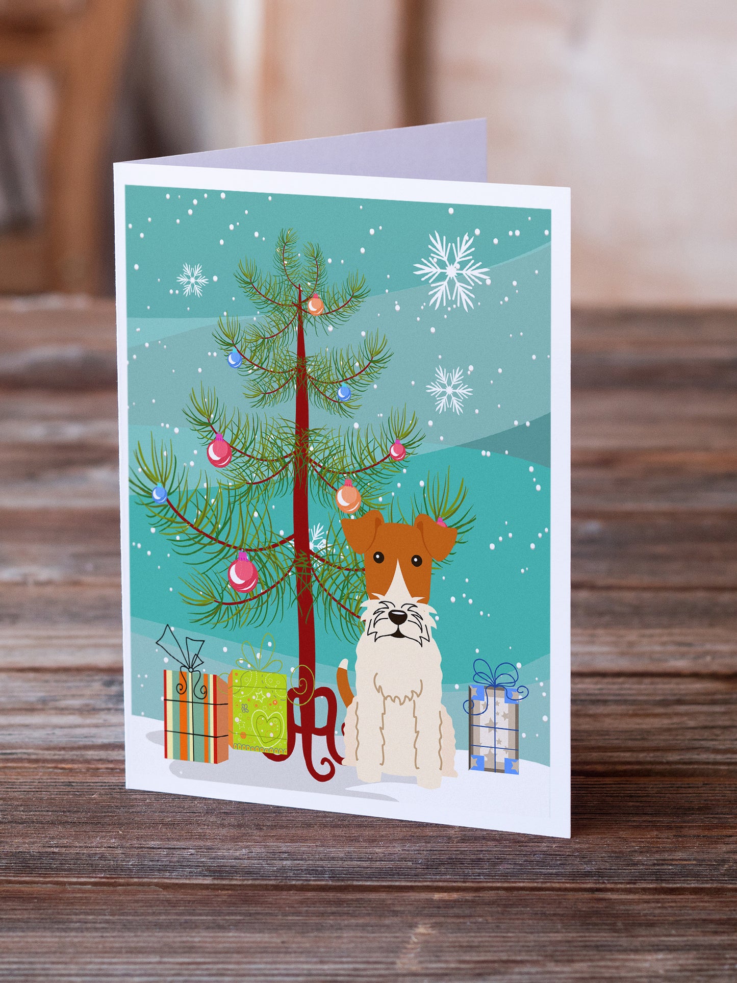 Merry Christmas Tree Wire Fox Terrier Greeting Cards Pack of 8