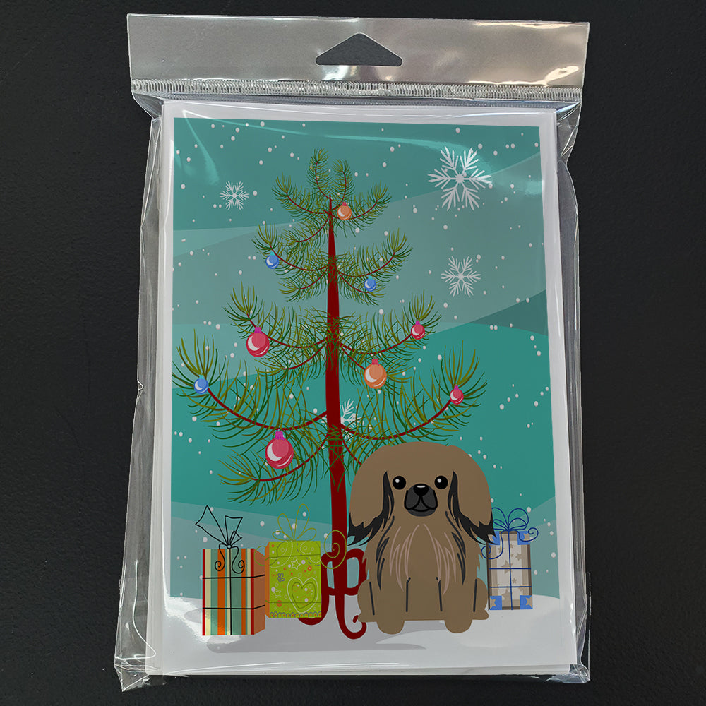 Merry Christmas Tree Pekingese Tan Greeting Cards Pack of 8