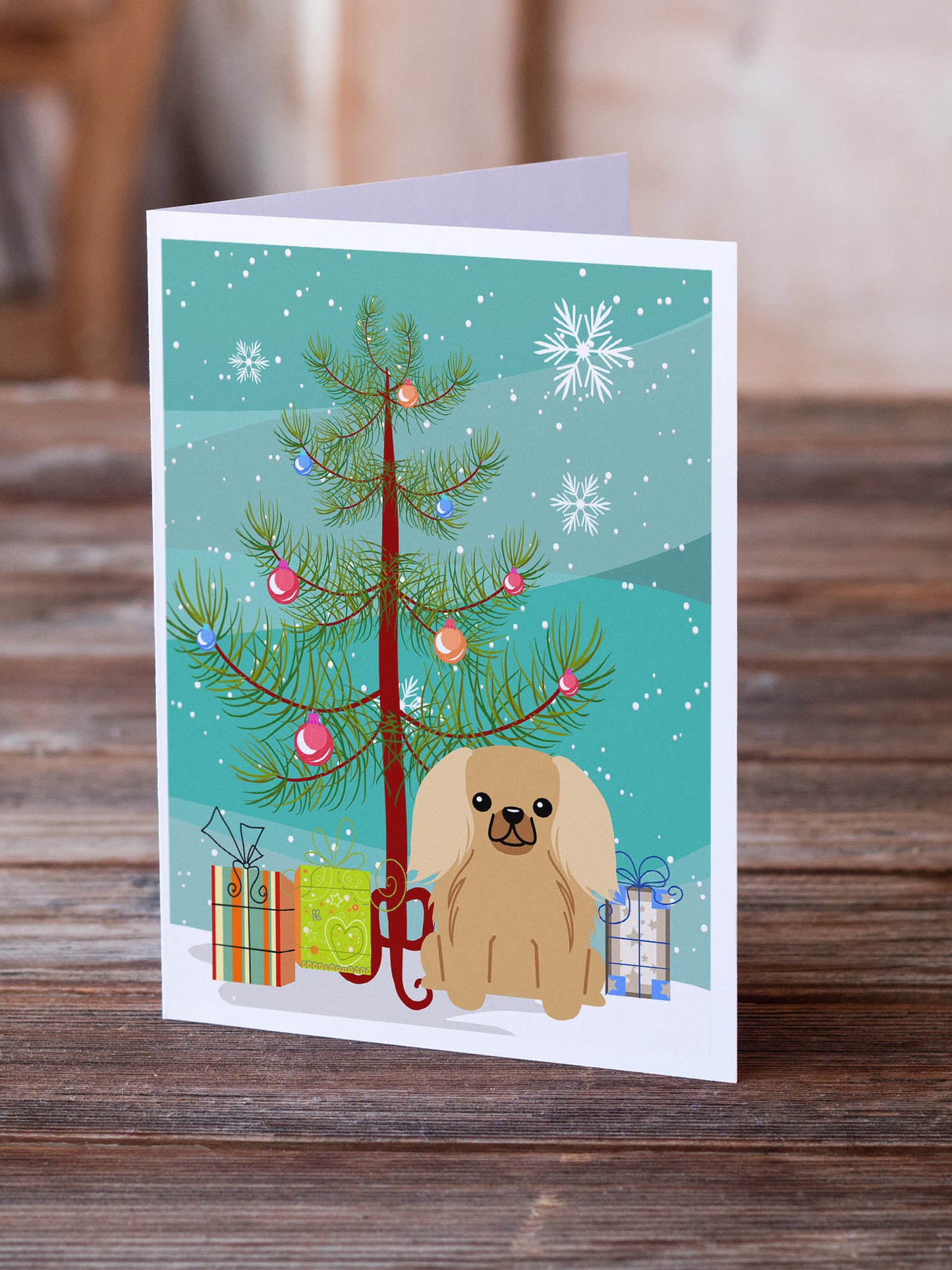 Merry Christmas Tree Pekingese Fawn Sable Greeting Cards Pack of 8