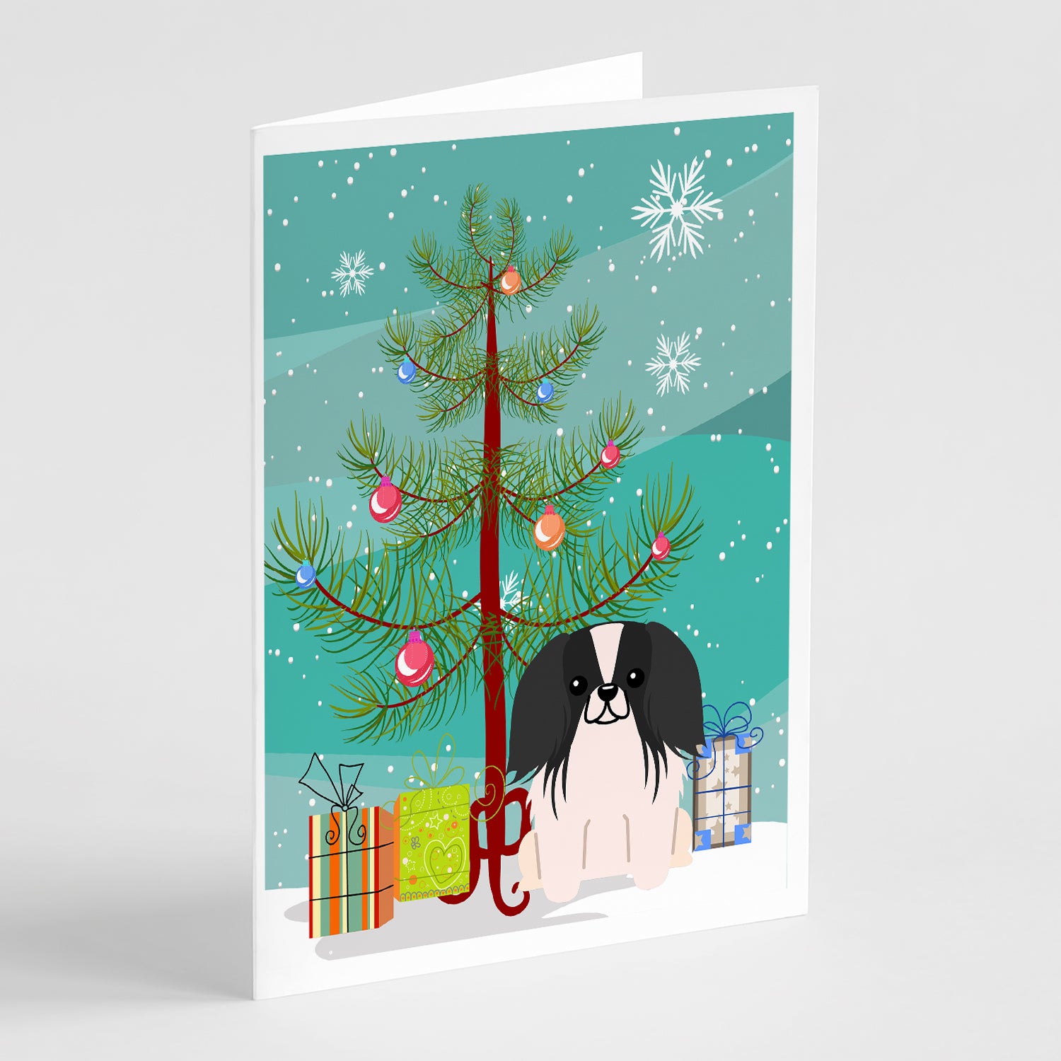 Buy this Merry Christmas Tree Pekingese Black White Greeting Cards Pack of 8