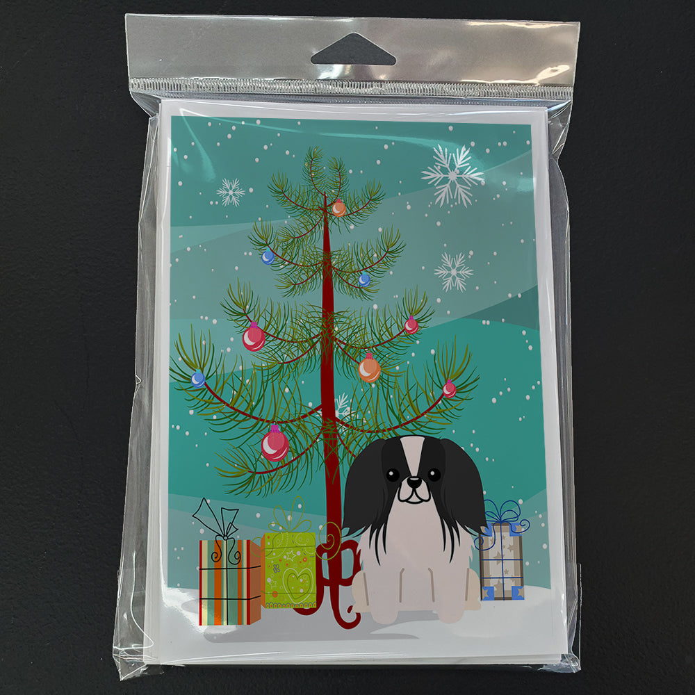 Merry Christmas Tree Pekingese Black White Greeting Cards Pack of 8