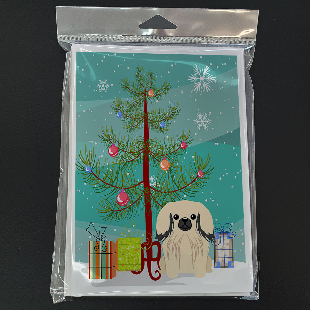 Merry Christmas Tree Pekingese Cream Greeting Cards Pack of 8