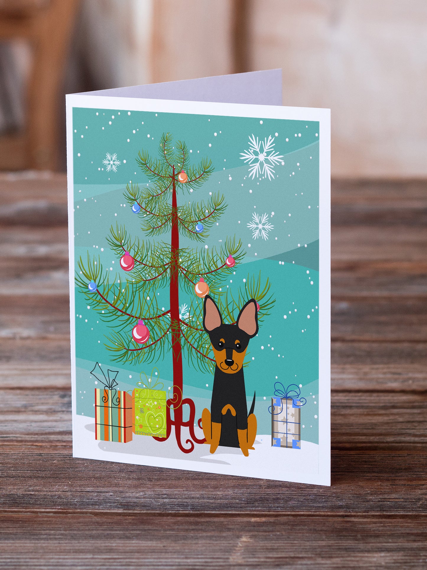 Merry Christmas Tree English Toy Terrier Greeting Cards Pack of 8