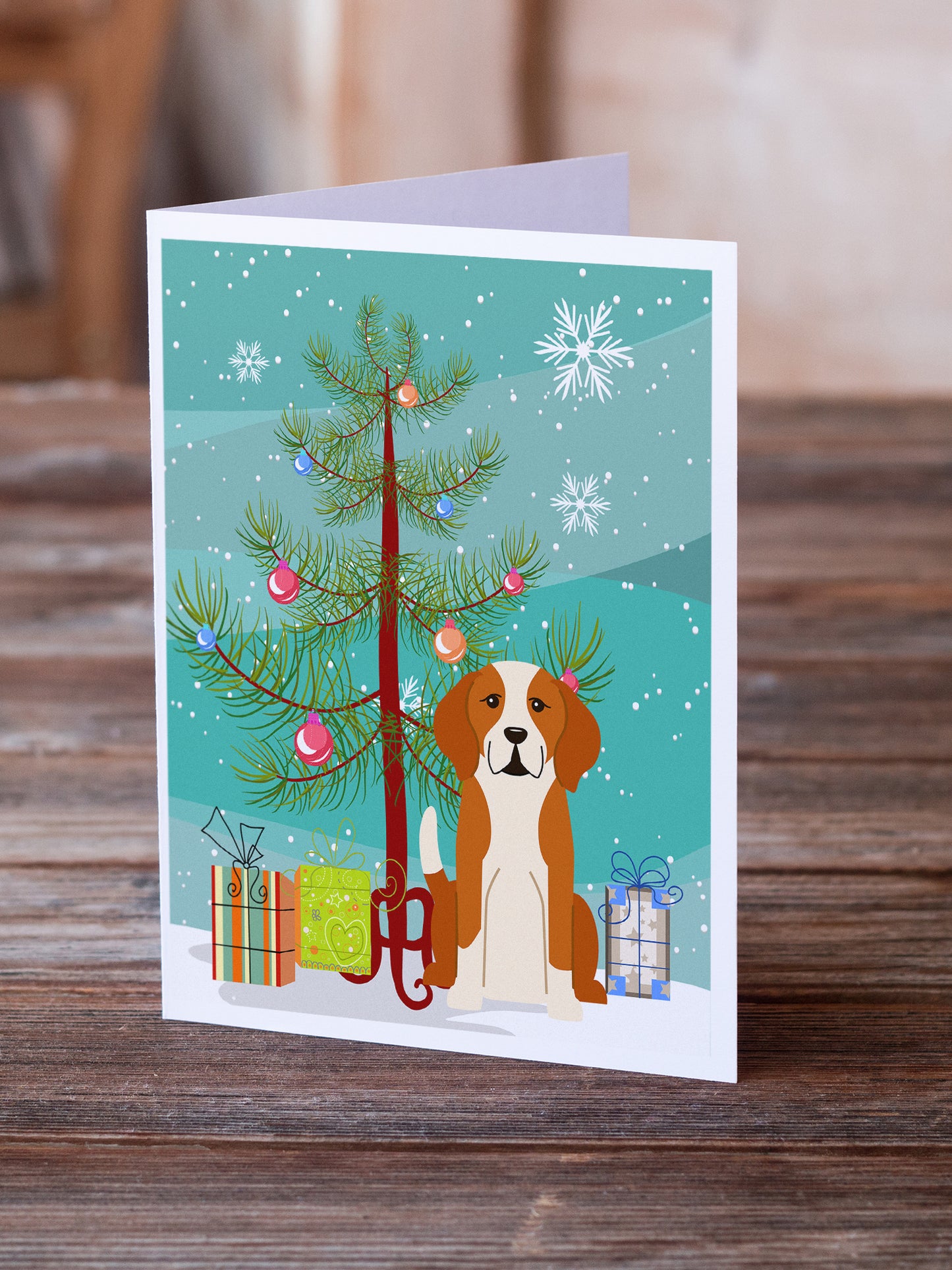 Merry Christmas Tree English Foxhound Greeting Cards Pack of 8