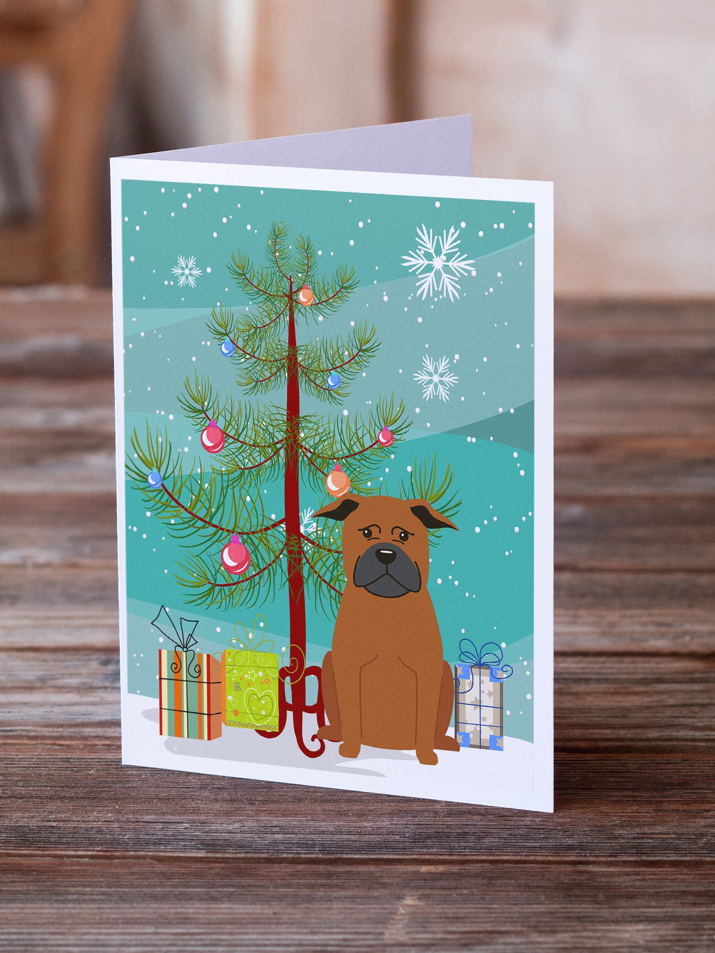 Merry Christmas Tree Chinese Chongqing Dog Greeting Cards Pack of 8