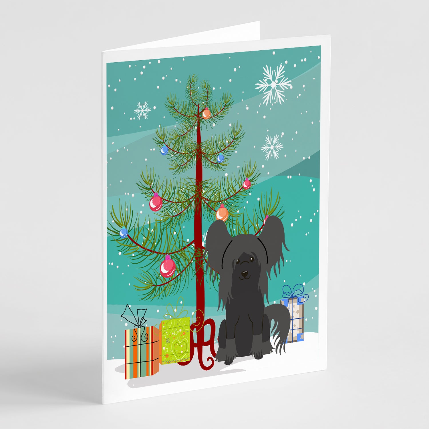 Buy this Merry Christmas Tree Chinese Crested Black Greeting Cards Pack of 8