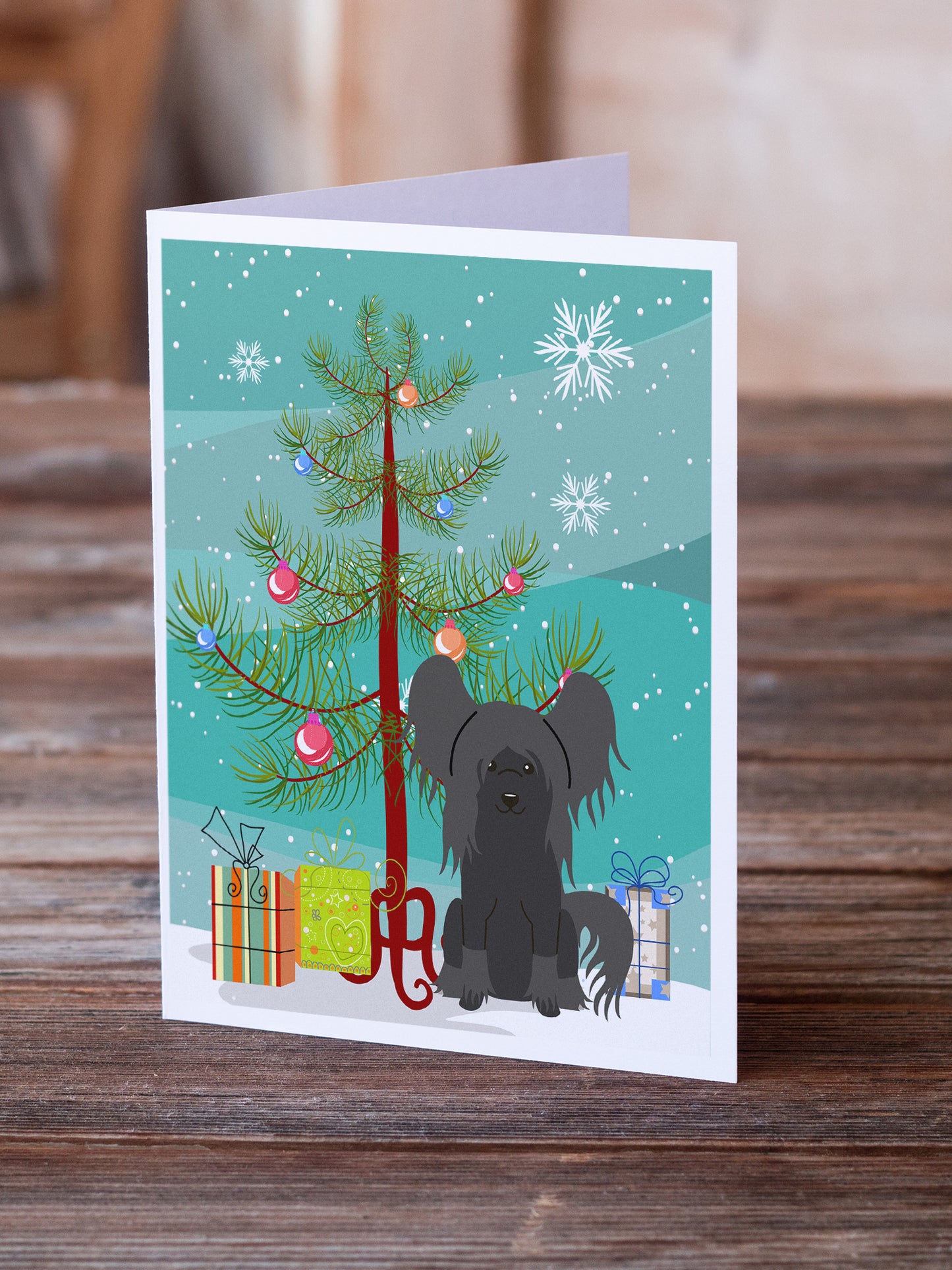 Merry Christmas Tree Chinese Crested Black Greeting Cards Pack of 8