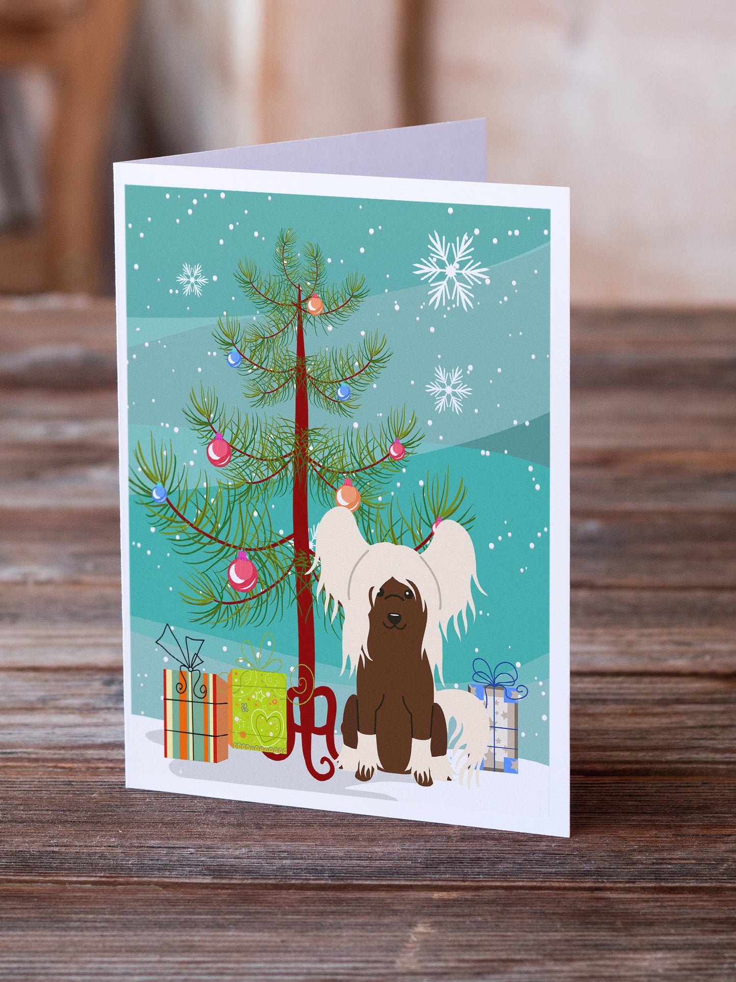 Merry Christmas Tree Chinese Crested Cream Greeting Cards Pack of 8