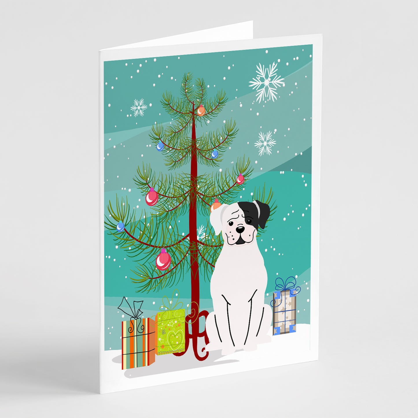Buy this Merry Christmas Tree White Boxer Cooper Greeting Cards Pack of 8