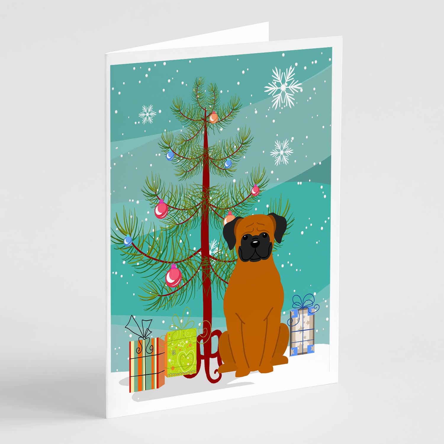 Buy this Merry Christmas Tree Fawn Boxer Greeting Cards Pack of 8