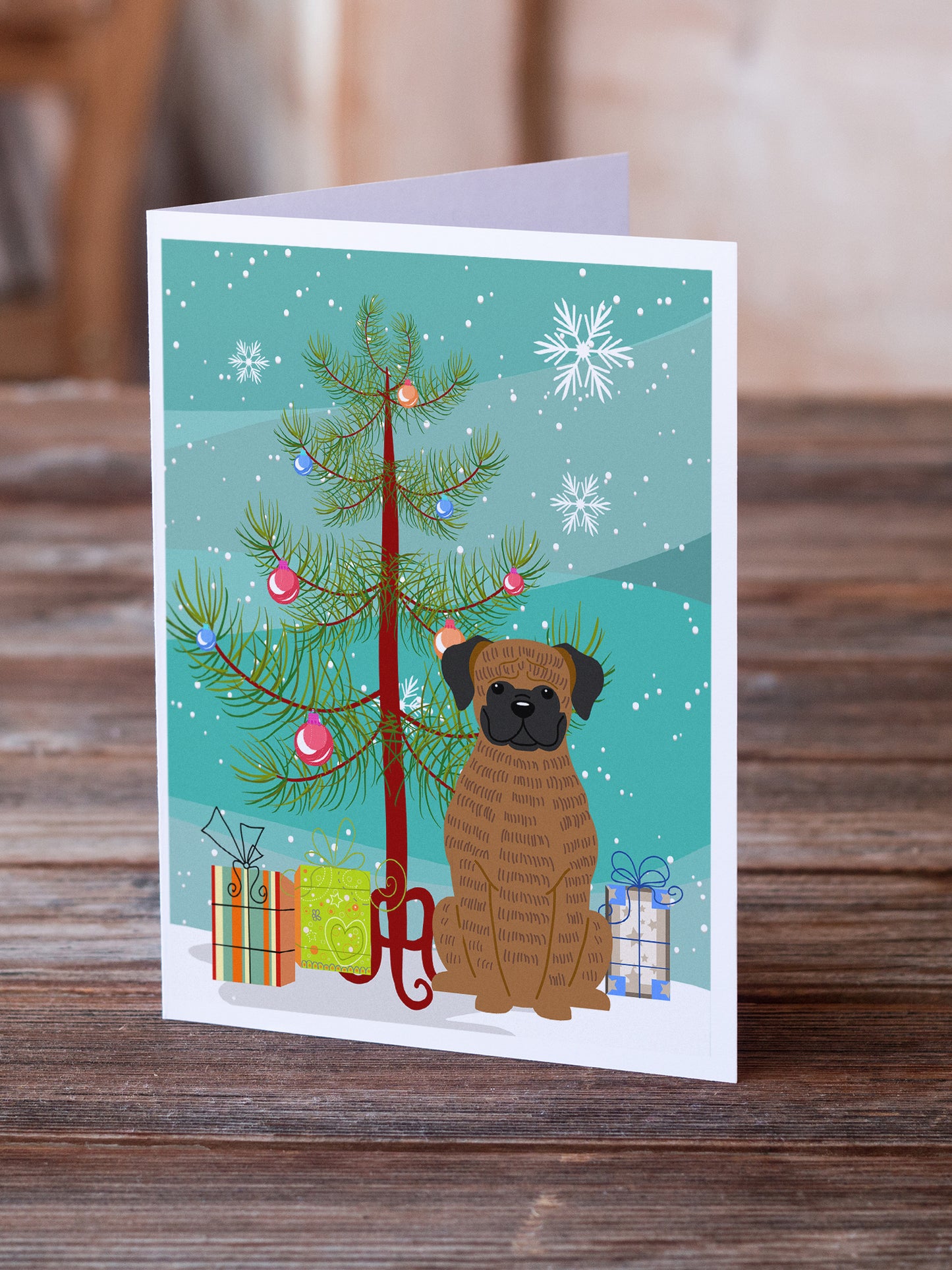 Merry Christmas Tree Brindle Boxer Greeting Cards Pack of 8