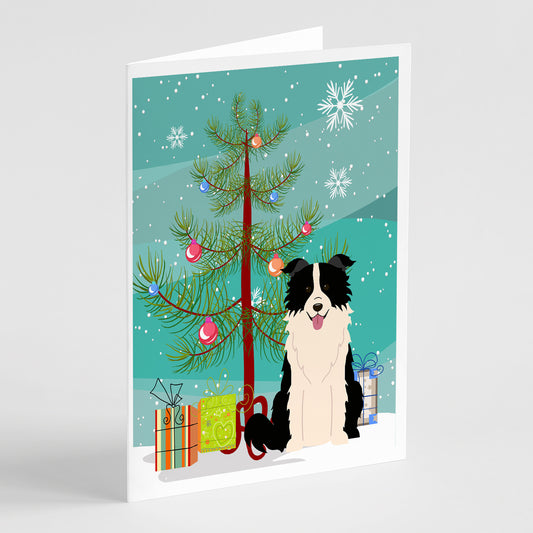 Buy this Merry Christmas Tree Border Collie Black White Greeting Cards Pack of 8