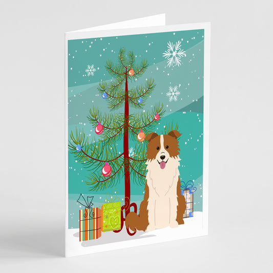 Buy this Merry Christmas Tree Border Collie Red White Greeting Cards Pack of 8