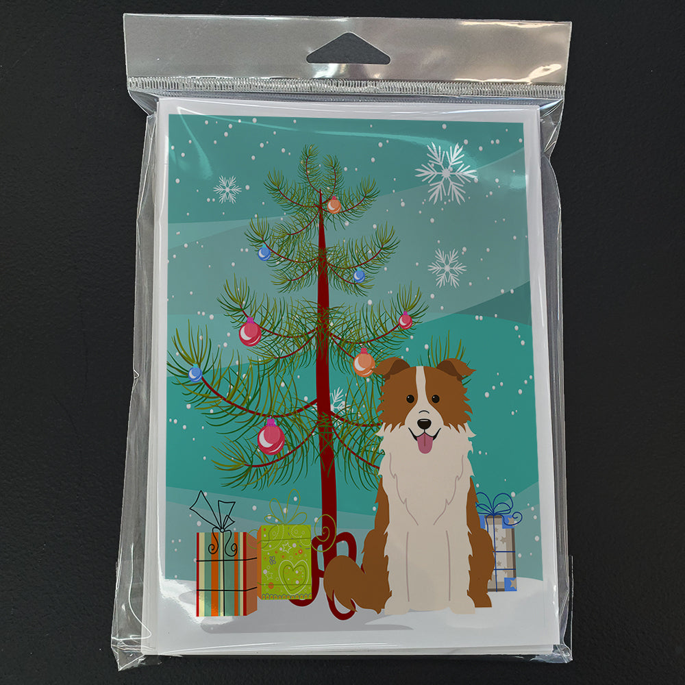 Merry Christmas Tree Border Collie Red White Greeting Cards Pack of 8