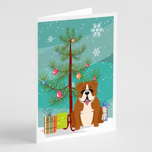 Buy this Merry Christmas Tree English Bulldog Red White Greeting Cards Pack of 8