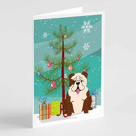 Buy this Merry Christmas Tree English Bulldog Brindle White Greeting Cards Pack of 8