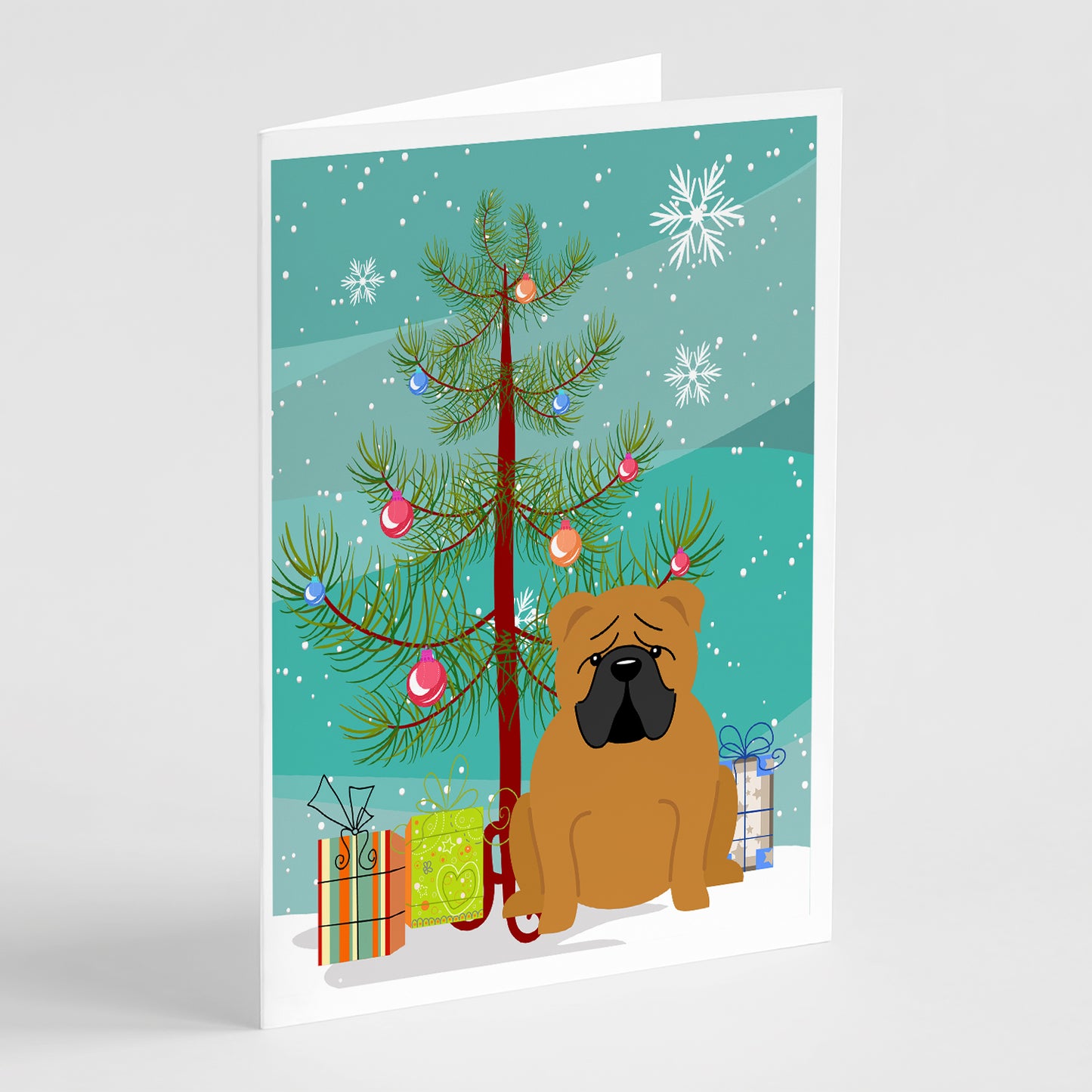 Buy this Merry Christmas Tree English Bulldog Red Greeting Cards Pack of 8