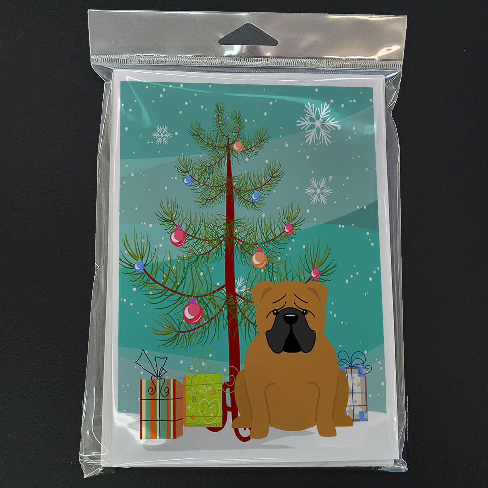 Merry Christmas Tree English Bulldog Red Greeting Cards Pack of 8