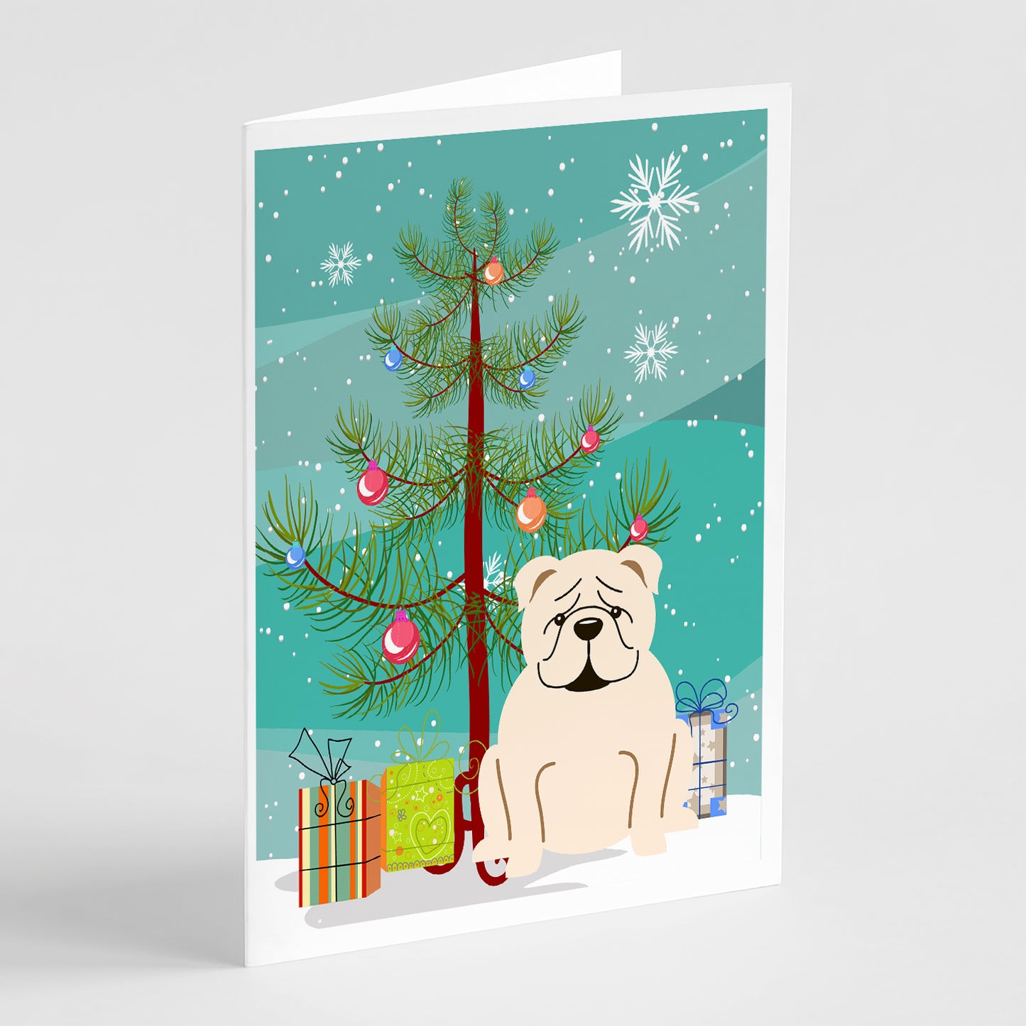 Buy this Merry Christmas Tree English Bulldog White Greeting Cards Pack of 8