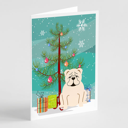 Buy this Merry Christmas Tree English Bulldog White Greeting Cards Pack of 8