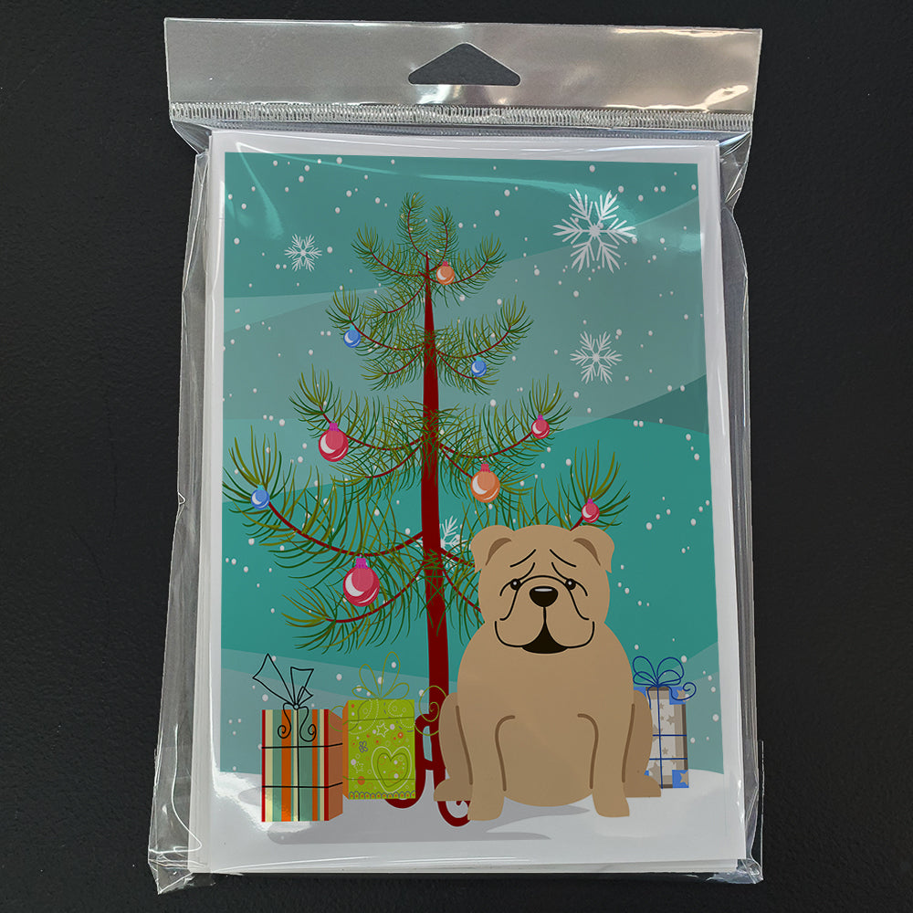 Merry Christmas Tree English Bulldog Fawn Greeting Cards Pack of 8