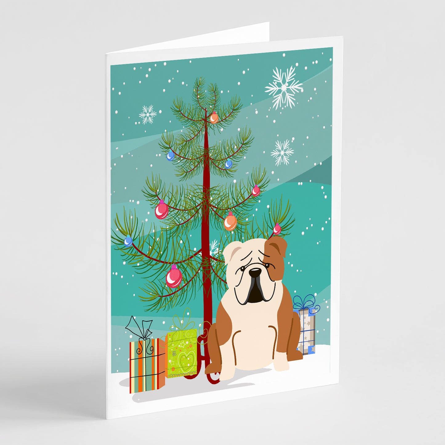 Buy this Merry Christmas Tree English Bulldog Fawn White Greeting Cards Pack of 8