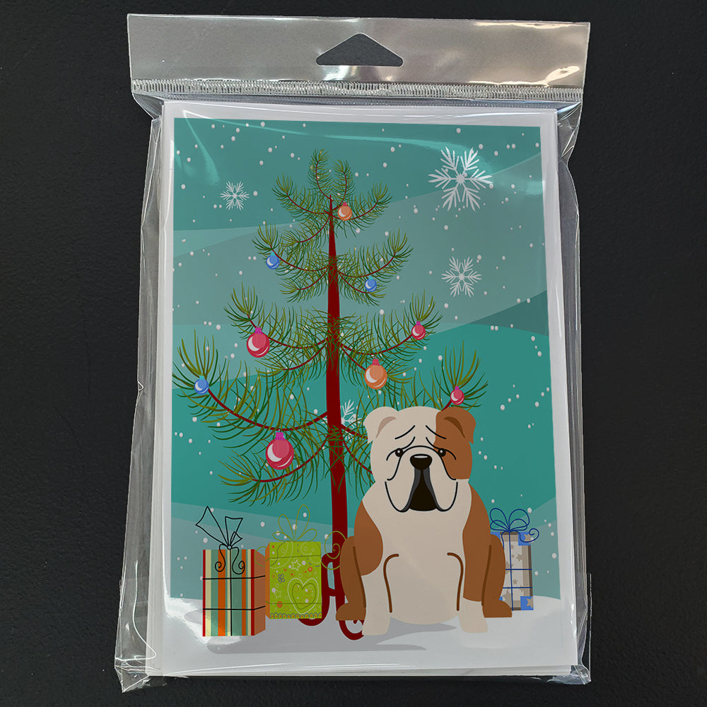Merry Christmas Tree English Bulldog Fawn White Greeting Cards Pack of 8