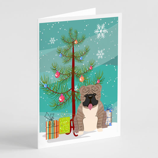 Buy this Merry Christmas Tree English Bulldog Grey Brindle  Greeting Cards Pack of 8