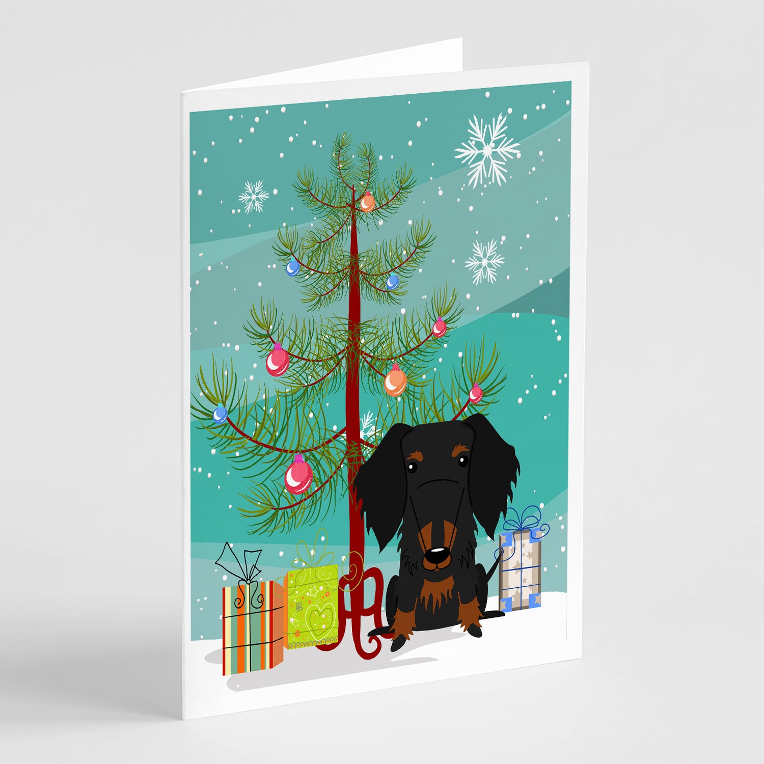 Buy this Merry Christmas Tree Wire Haired Dachshund Black Tan Greeting Cards Pack of 8