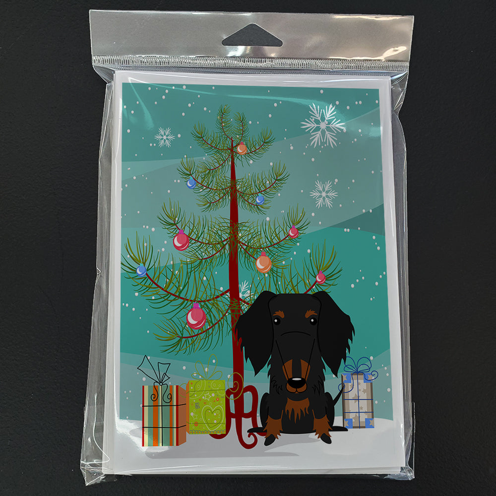Merry Christmas Tree Wire Haired Dachshund Black Tan Greeting Cards Pack of 8